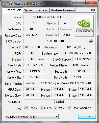 Тестирование видеокарты NVIDIA GeForce GTX 480